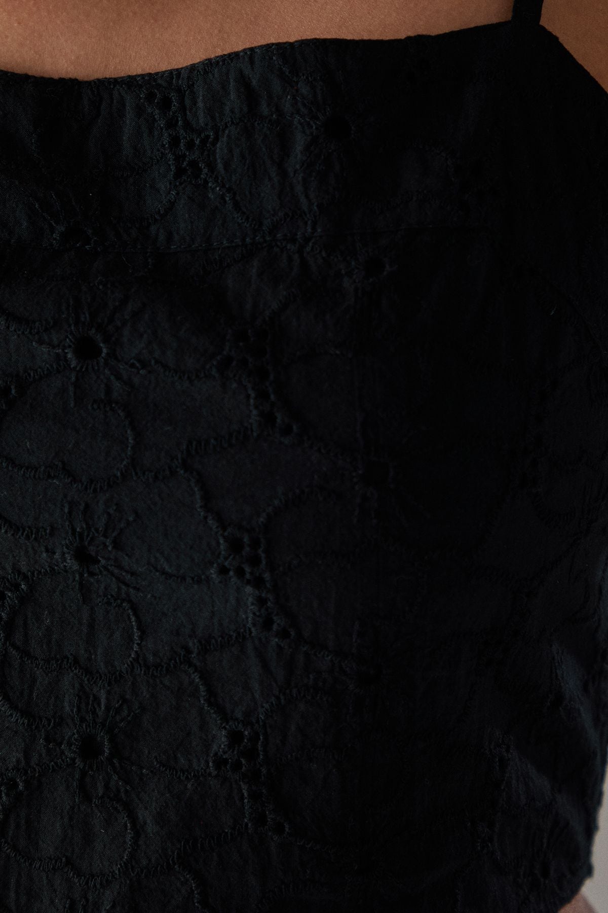 Warehouse HCD Broderie Strappy Bralette Crop Top Black image 5