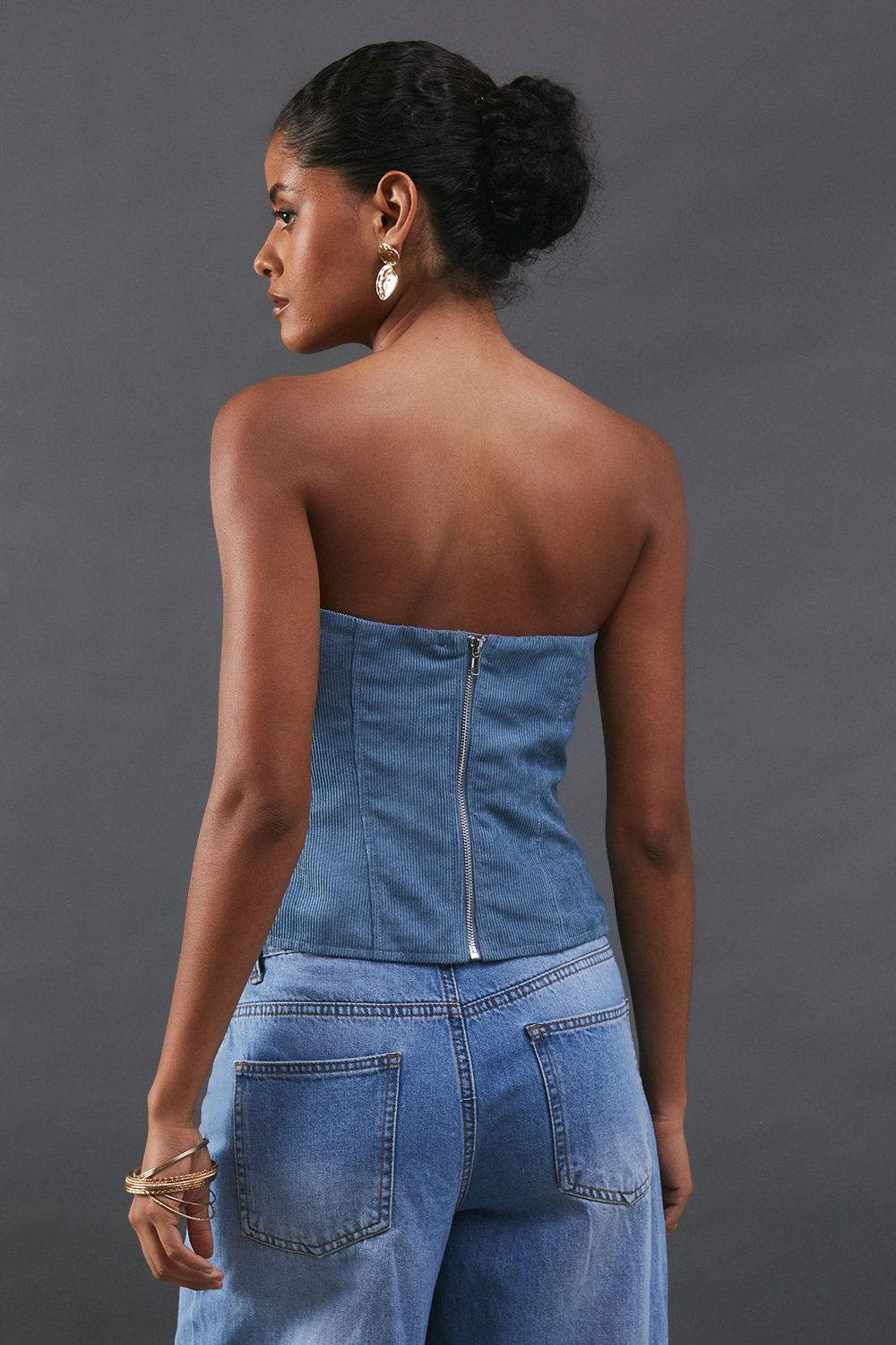 Warehouse Cord Bustier Top Blue image 4