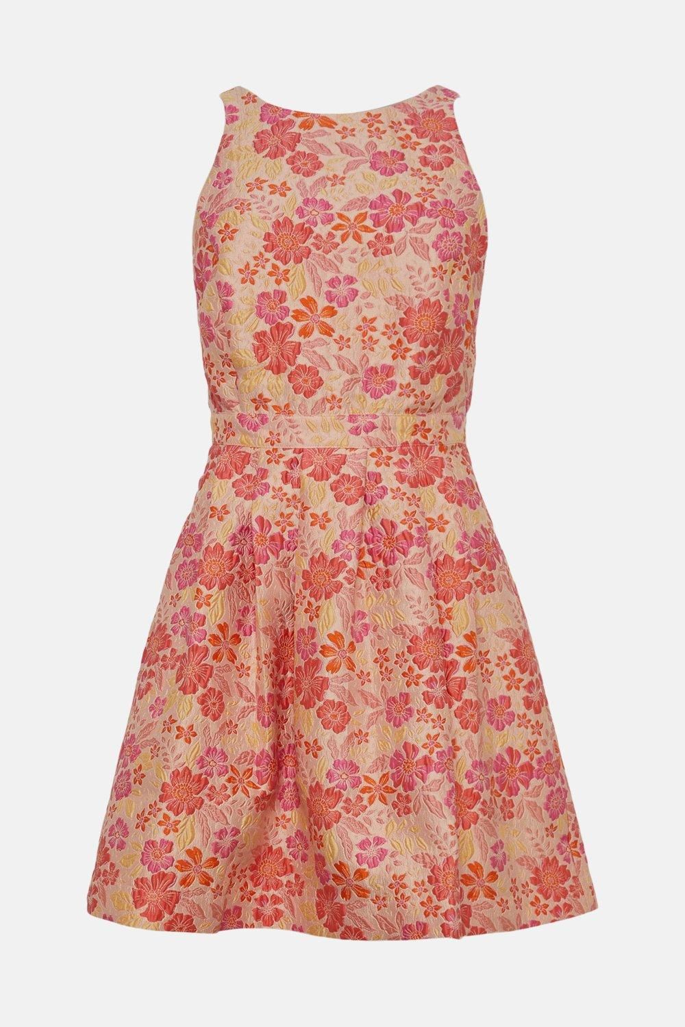 Oasis Floral Jacquard Halter Swing Dress Multi image 4