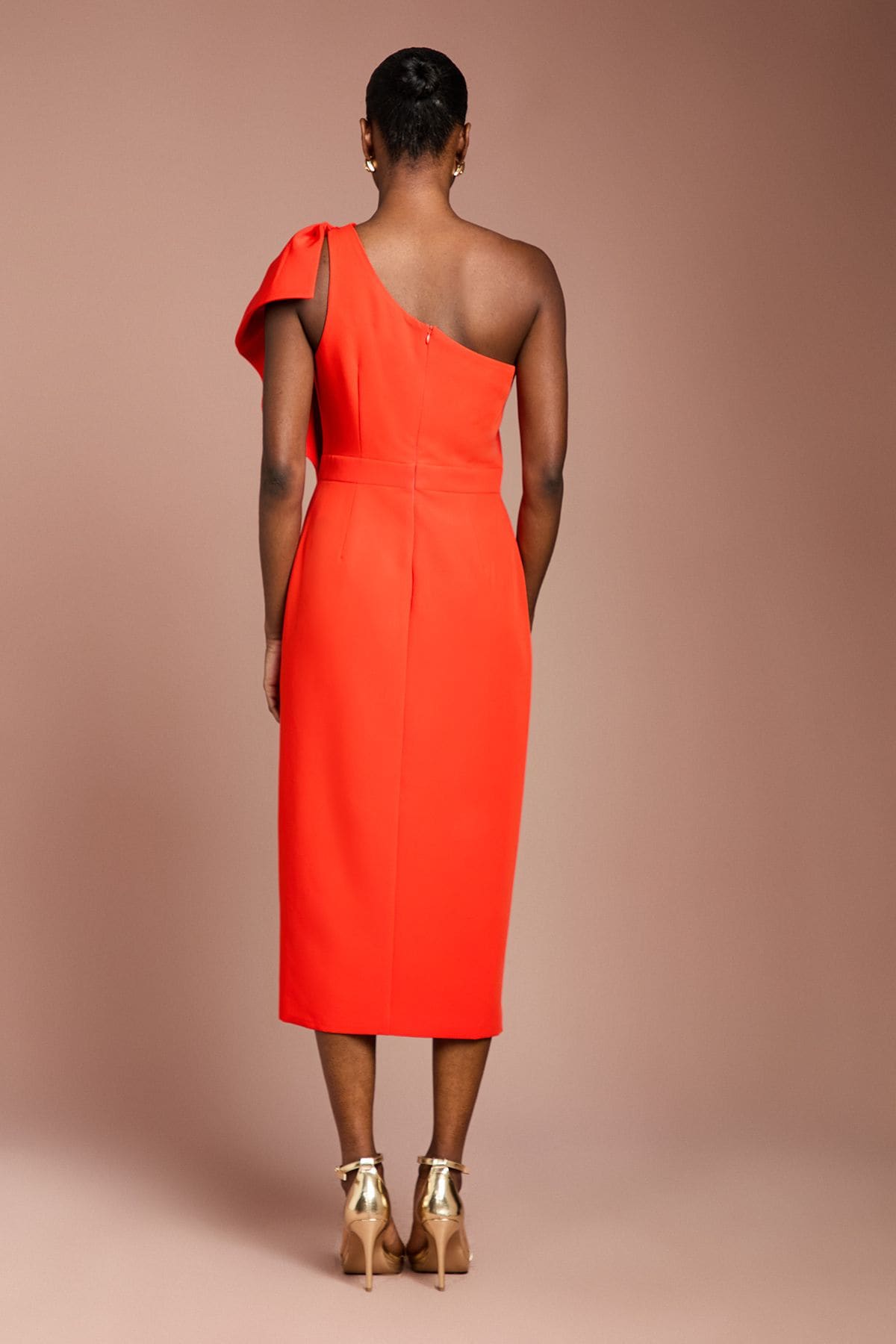 Coast One Shoulder Ruffle Crepe Pencil Midi Dress Flame Red image 3