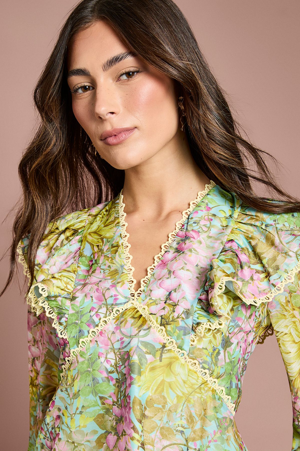 Coast Lace Trim V Neck Organza Blouse Multi image 4