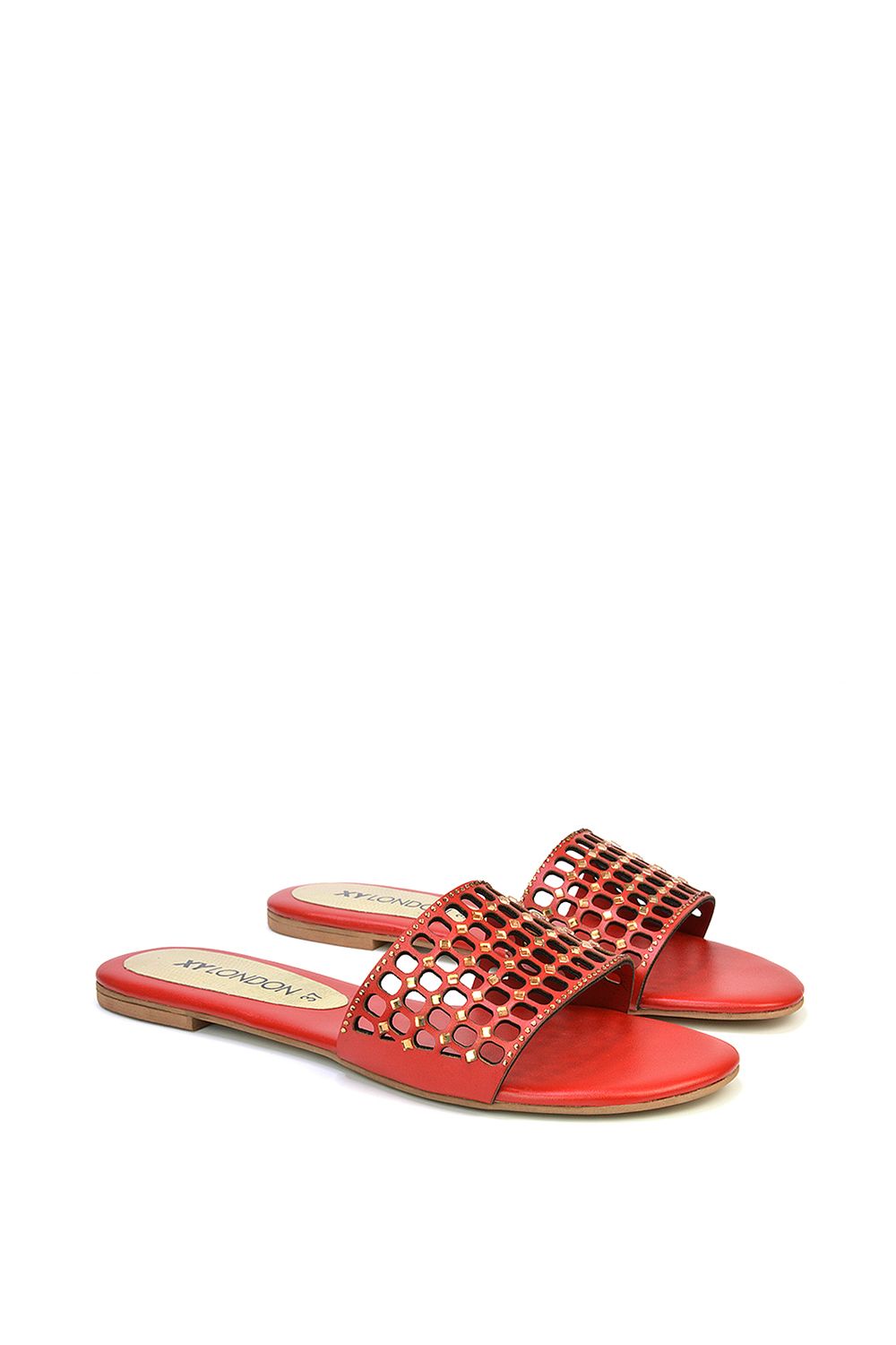 XY London 'Abbie' Mesh Strappy Diamante Slip On Flat Sandals Sliders image 3
