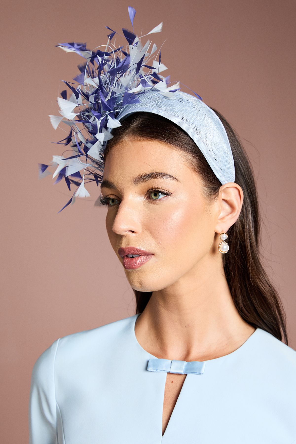 Coast Lisa Tan Feather Detail Fascinator Slate Blue image 2