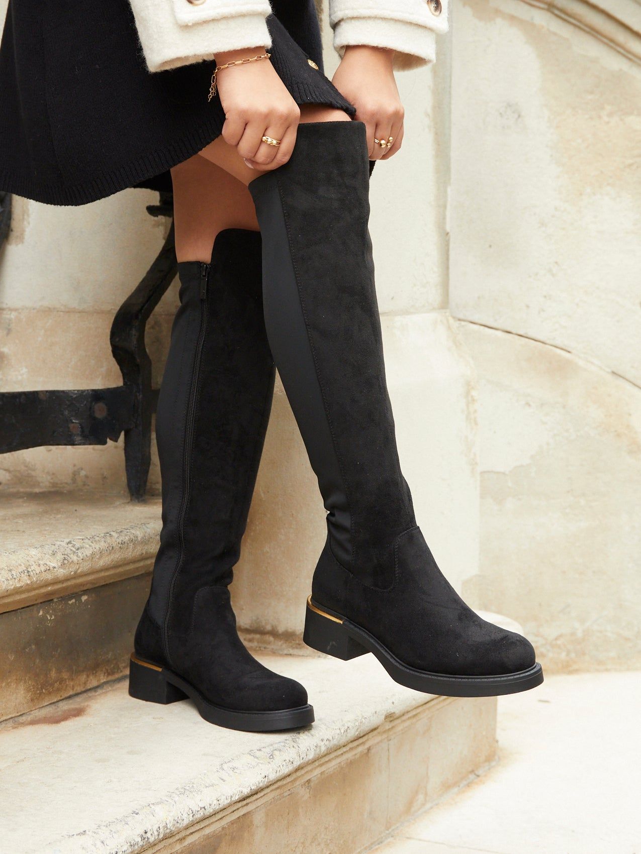 Linzi Sawyer Black Faux Suede Knee High Classic Riding Boot image 2