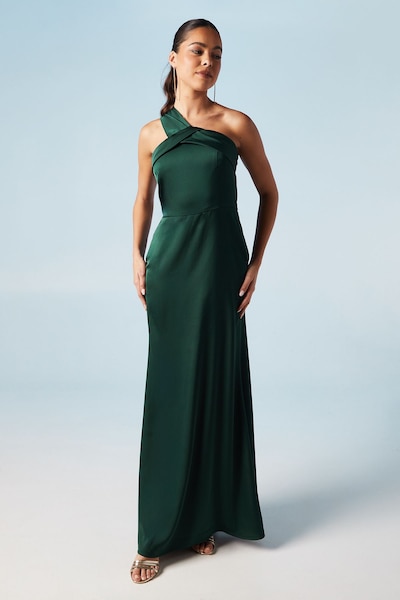 Coast Asymmetric Neckline Satin Bridesmaid Maxi Dress Emerald