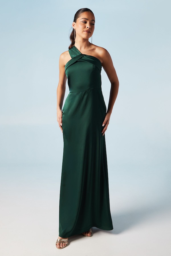 Coast Asymmetric Neckline Satin Bridesmaid Maxi Dress Emerald