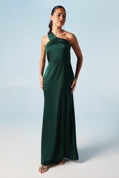 Coast Asymmetric Neckline Satin Bridesmaid Maxi Dress Emerald