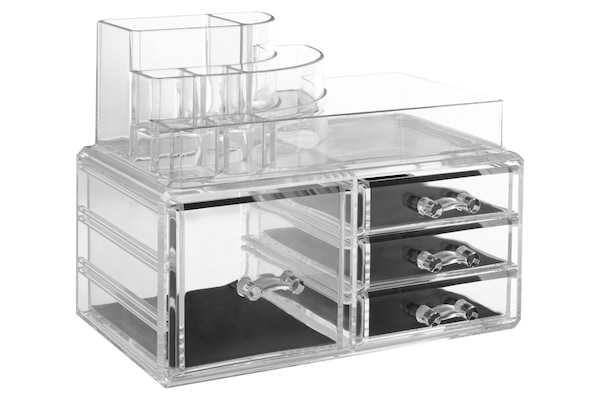 Orsina 8 Compartments Cosmetics Organiser With 4 Drawers, Clear Acrylic Cosmetic Organiser, Makeup Storage Box