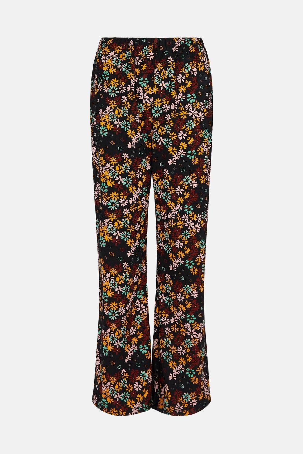 Oasis Petite Daisy Print Wide Leg Crinkle Trouser Multi image 4