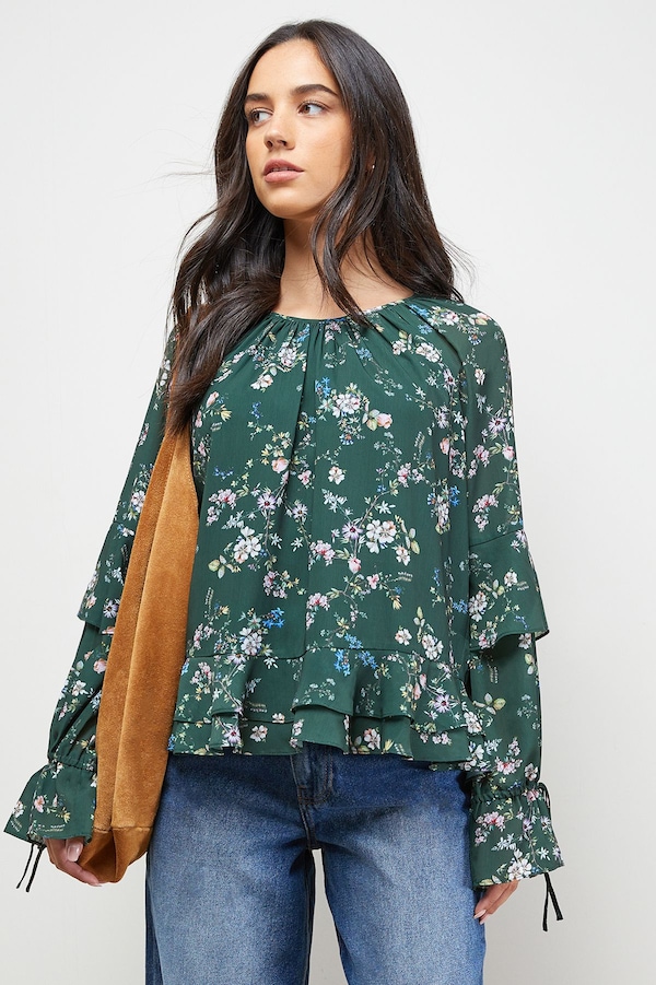 Oasis Boho Ruffle Top Floral