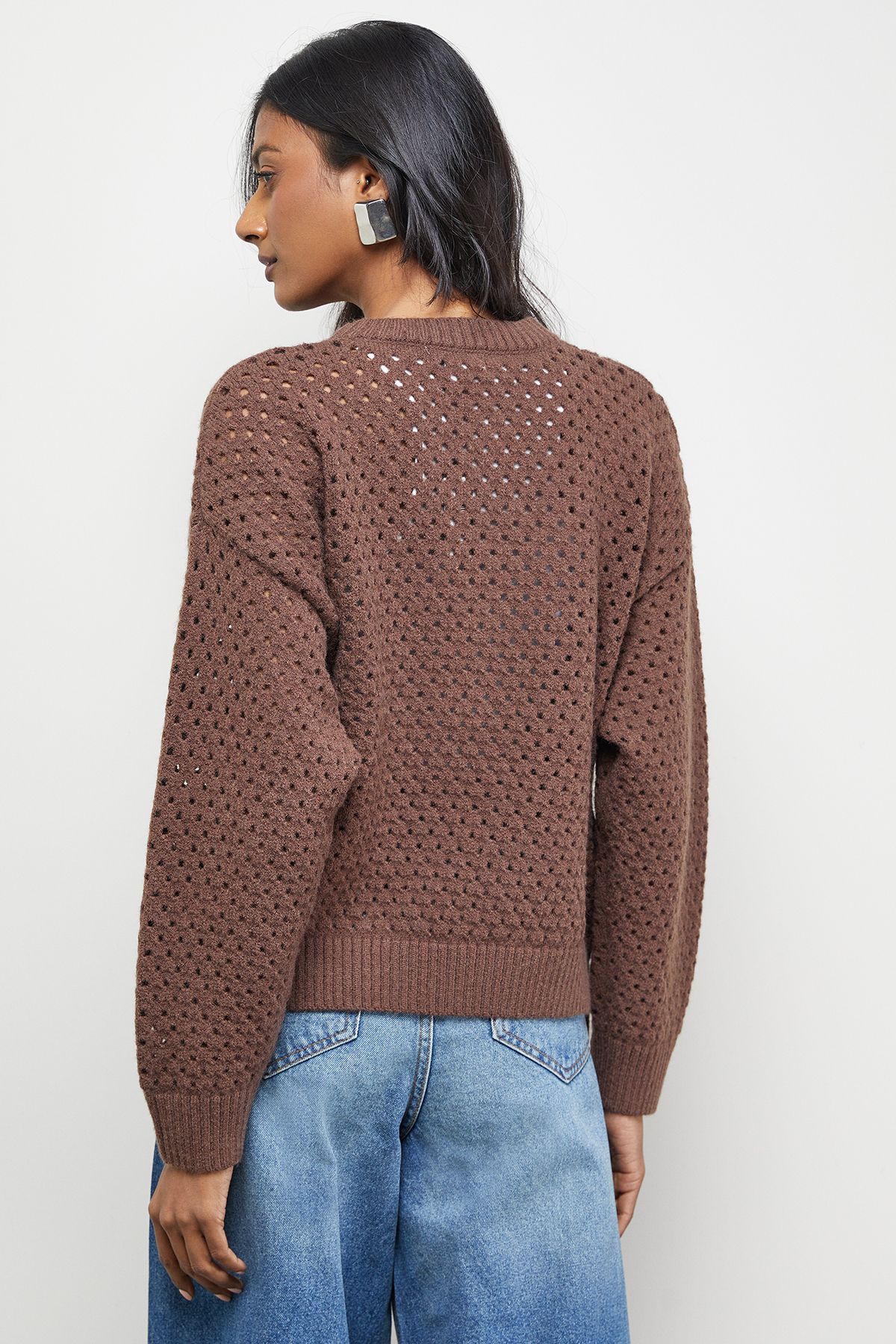 Warehouse Open Stitch Tie Side Jumper Chocolate image 3