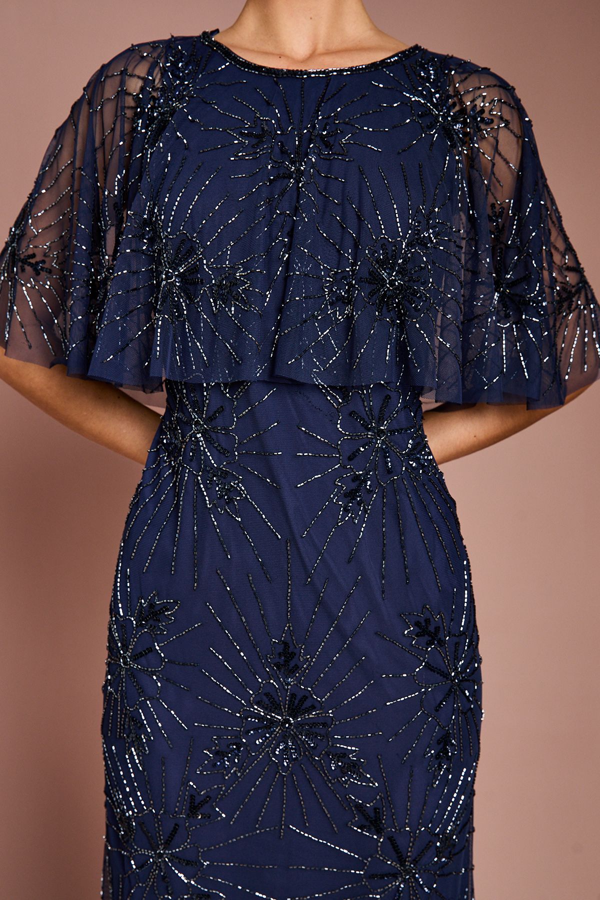 Coast Floral Embellished Cape Midi Dress Navy image 4