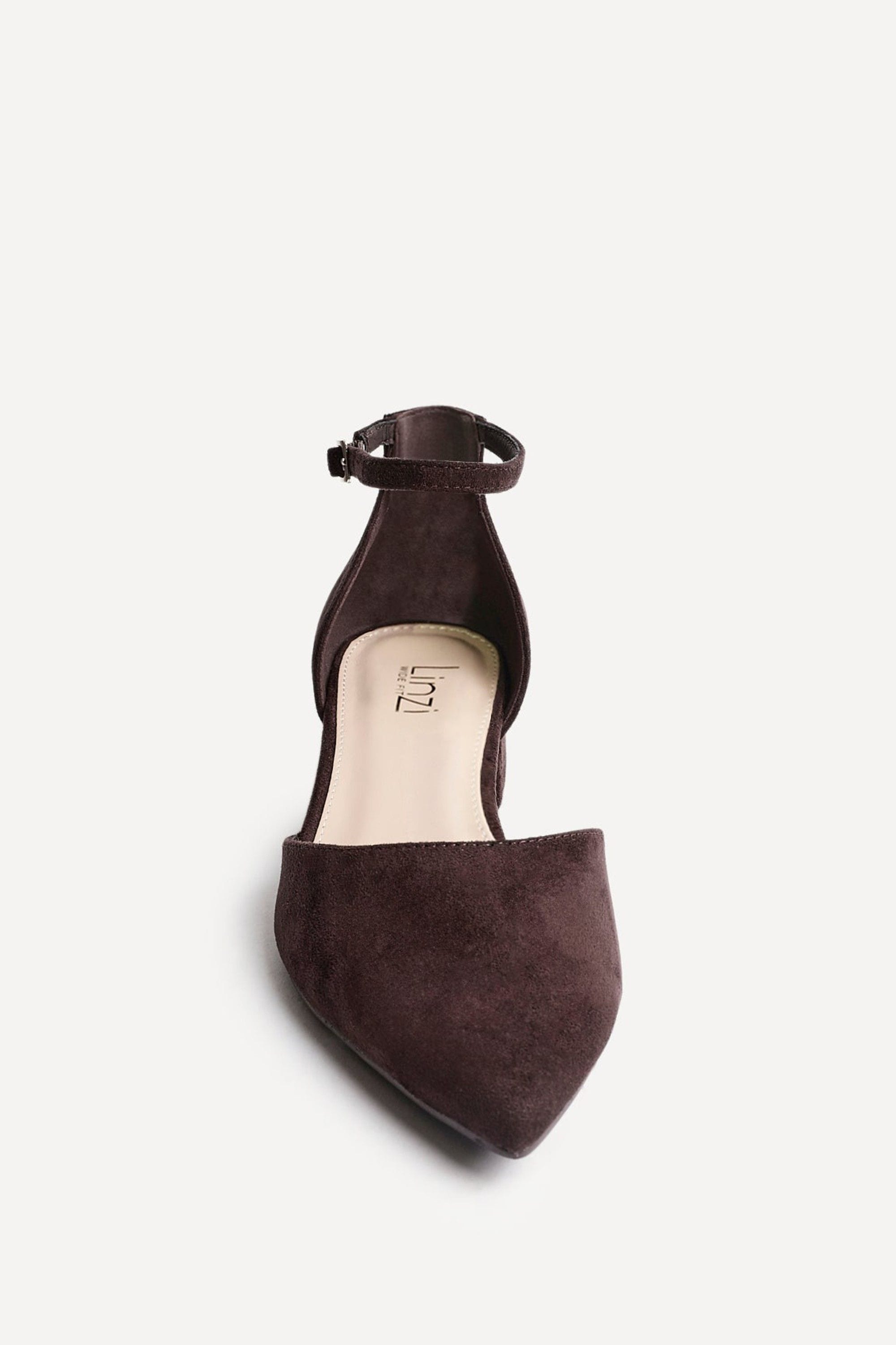 Linzi Dolly Wide Fit Brown Faux Suede Low Block Court Heel image 4