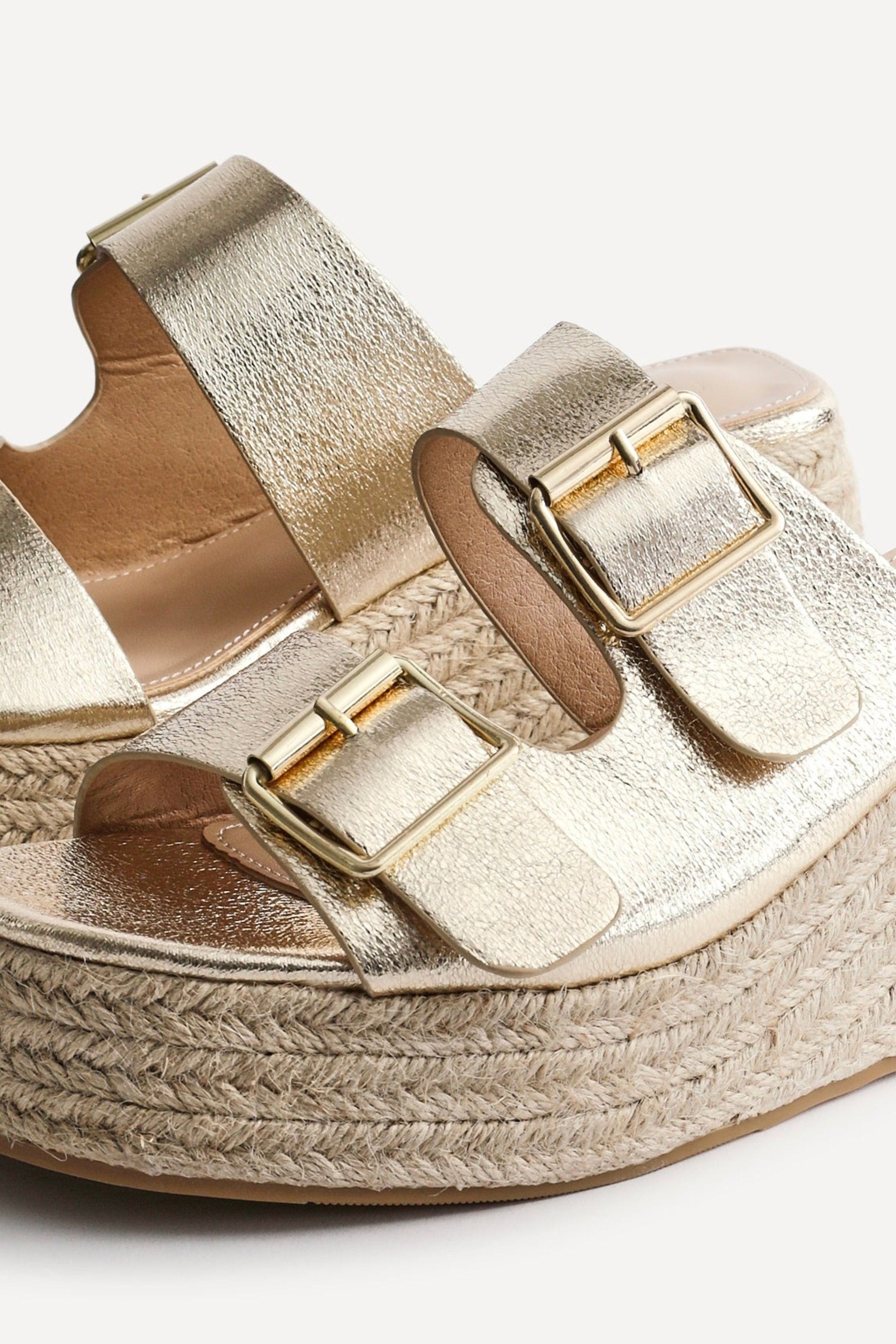 Linzi Impact Gold Faux Leather Double Buckle Espadrille Wedge Mule image 5