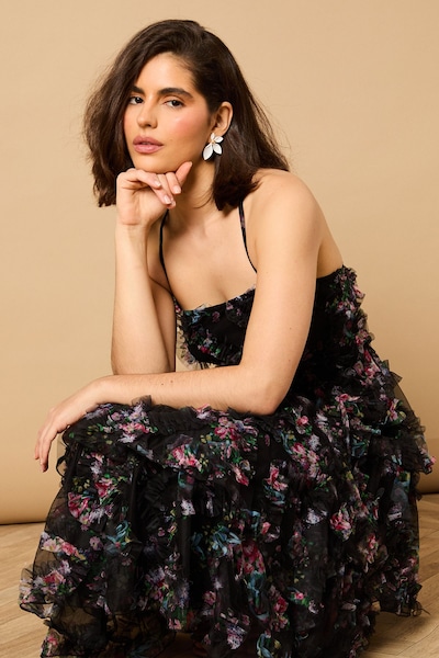 Oasis Floral Textured Strappy Midaxi Dress Black