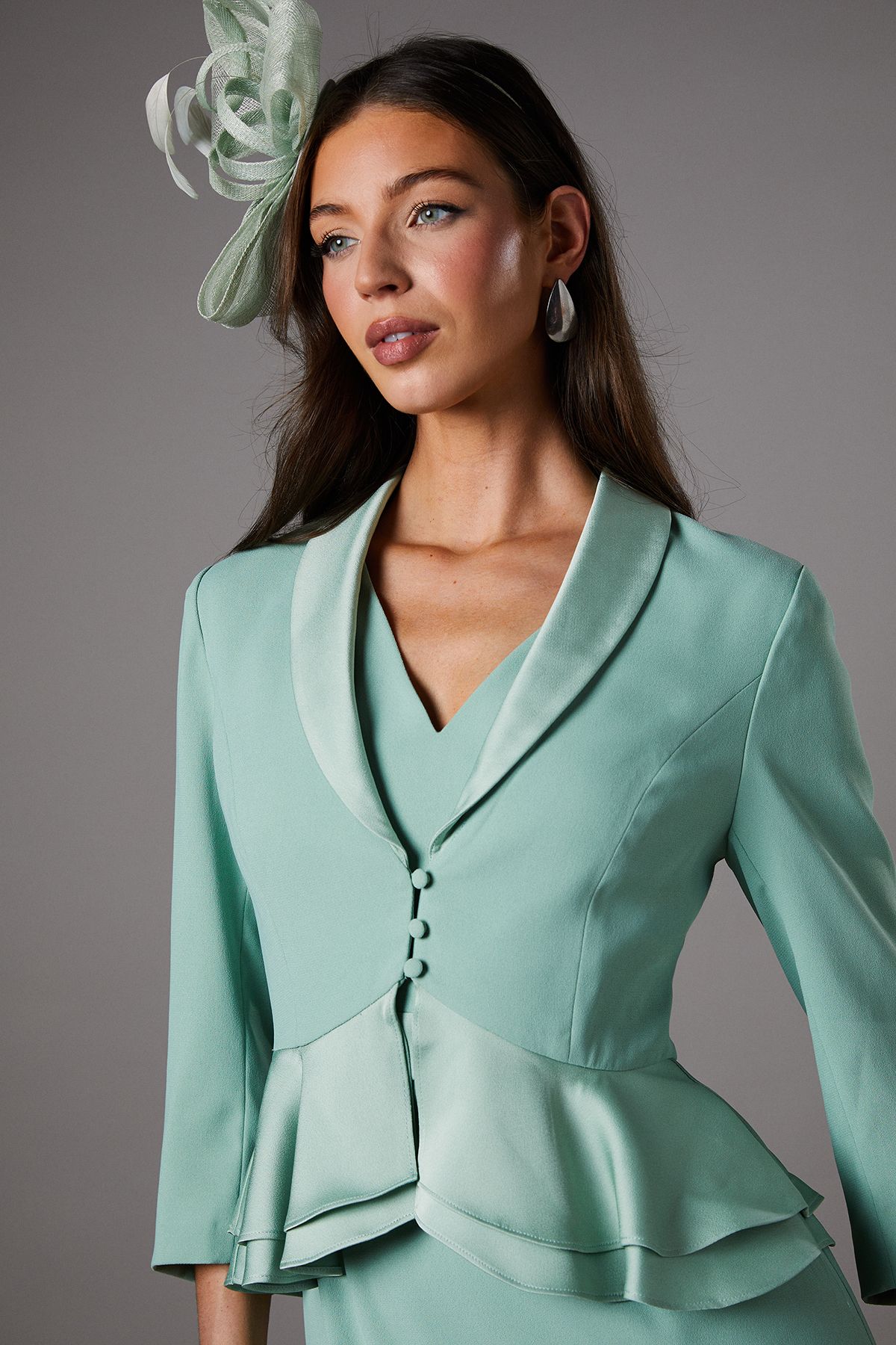 Coast Satin Back Crepe Tailored Jacket With Peplum Sage image 3