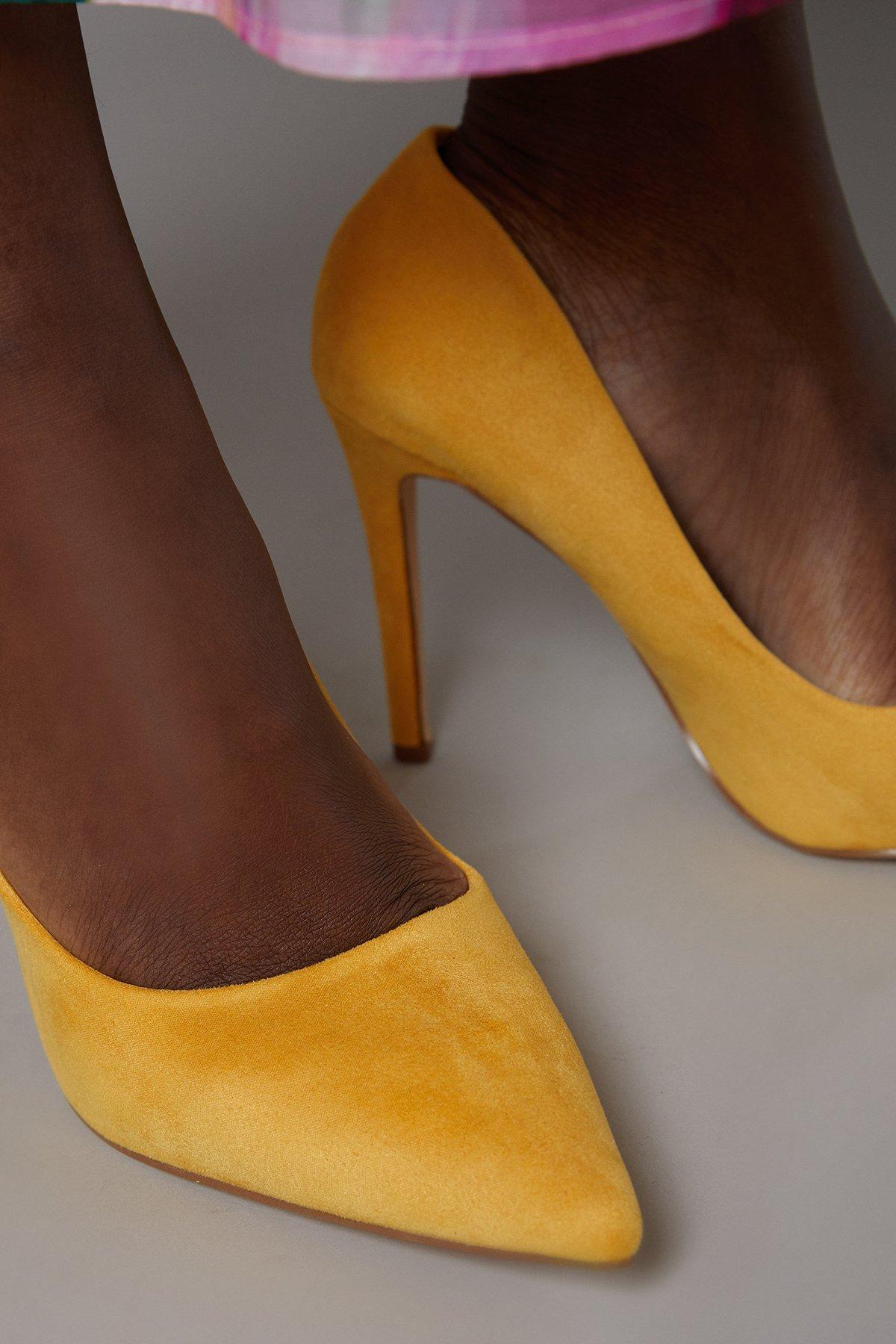 Coast Zorana Faux Suede High Stiletto Heel Court Shoes Yellow image 3