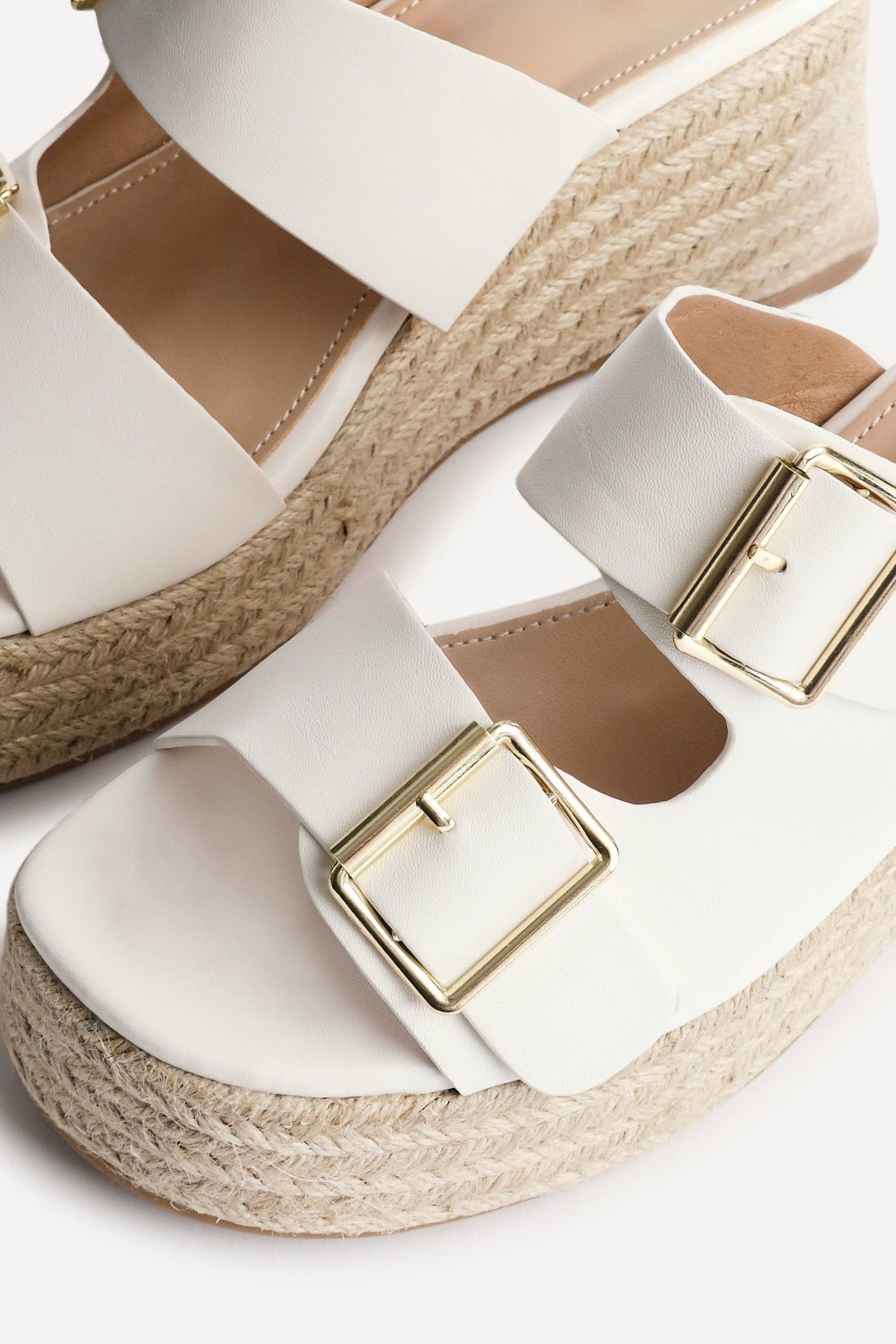 Linzi Impact White Faux Leather Double Buckle Espadrille Wedge Mule image 4