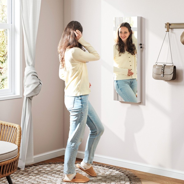 HOMCOM Jewellery Cabinet with LED Lights Full Length Mirror with Storage