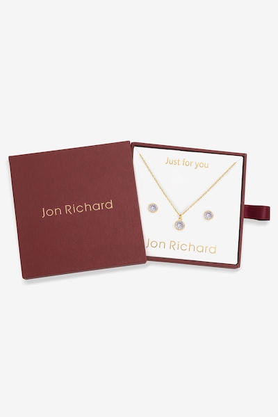 Jon Richard 14Ct Real Gold Plated Birthstone Bezel Set - February - Gift Boxed