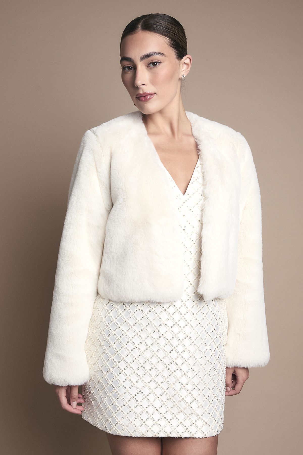 Coast Ivory Occasion Short Edge To Edge Faux Fur Coat Ivory