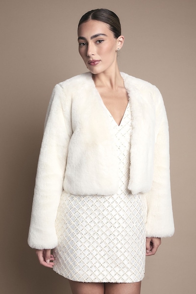 Coast Ivory Occasion Short Edge To Edge Faux Fur Coat Ivory