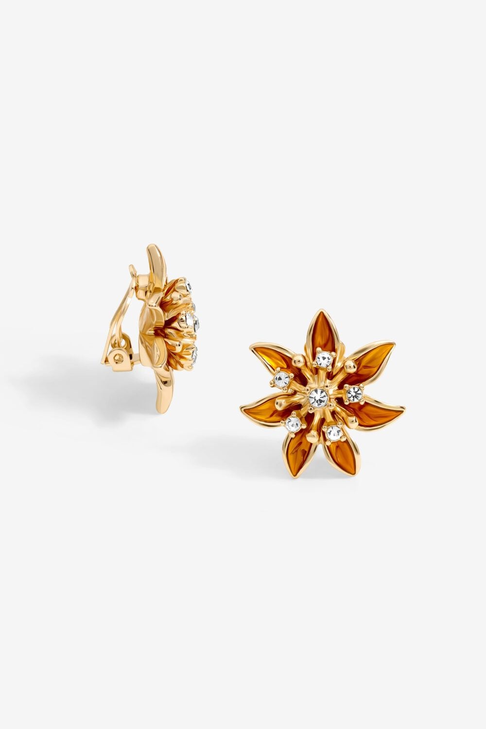 Jon Richard Gold Plated Orange Enamel Floral Clip Earrings image 1