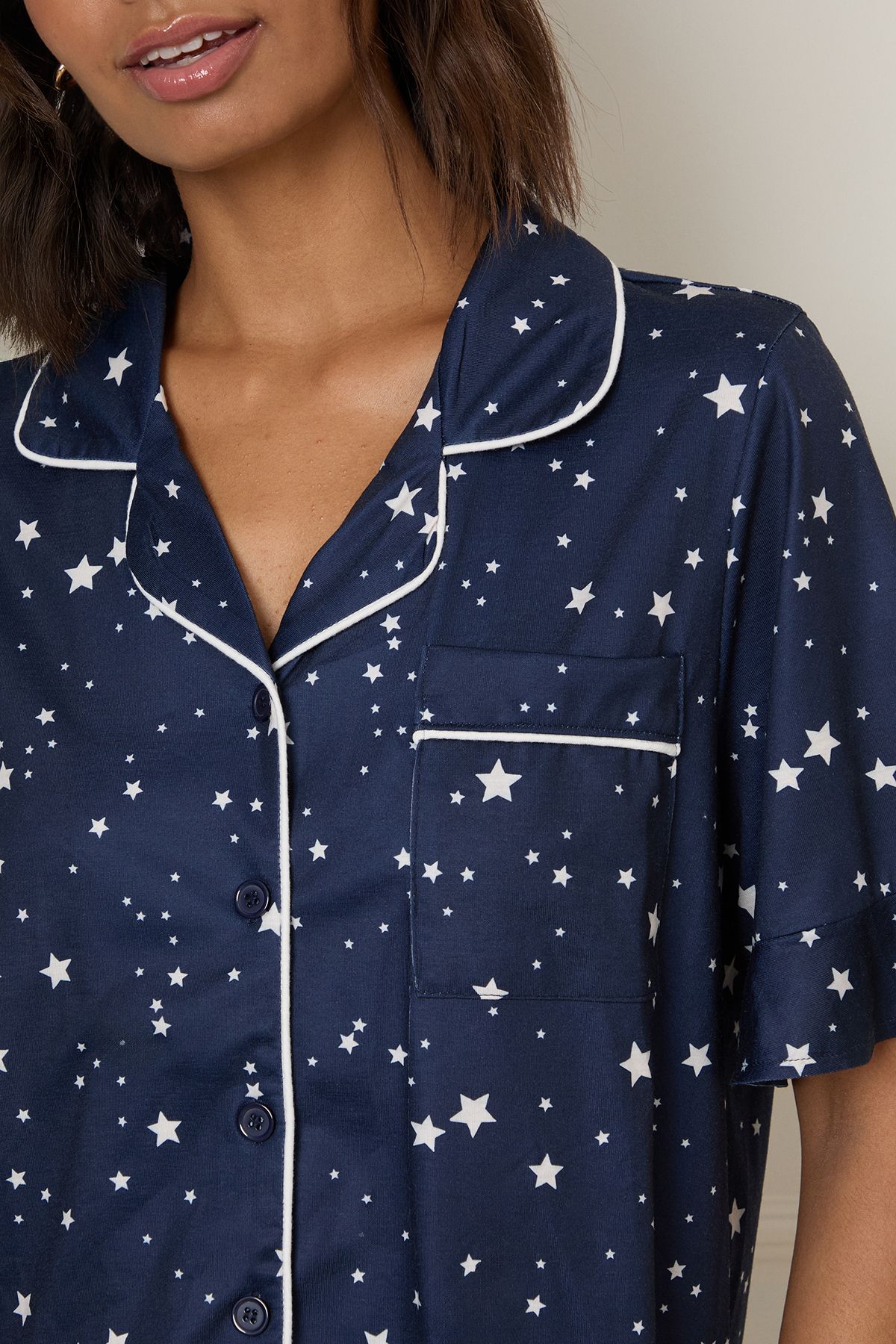 Dorothy Perkins Printed Nightwear Tipped Short Sleeve Pyjama Set Navy image 5