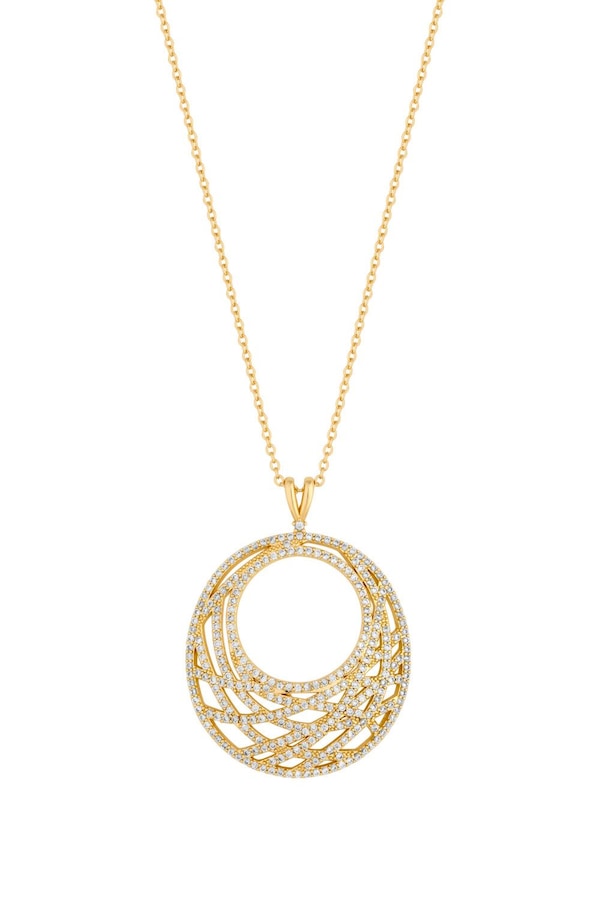 Inicio 14K Real Gold Plated Recycled Cubic Zirconia Contemporary Open Pendant Necklace - Gift Pouch