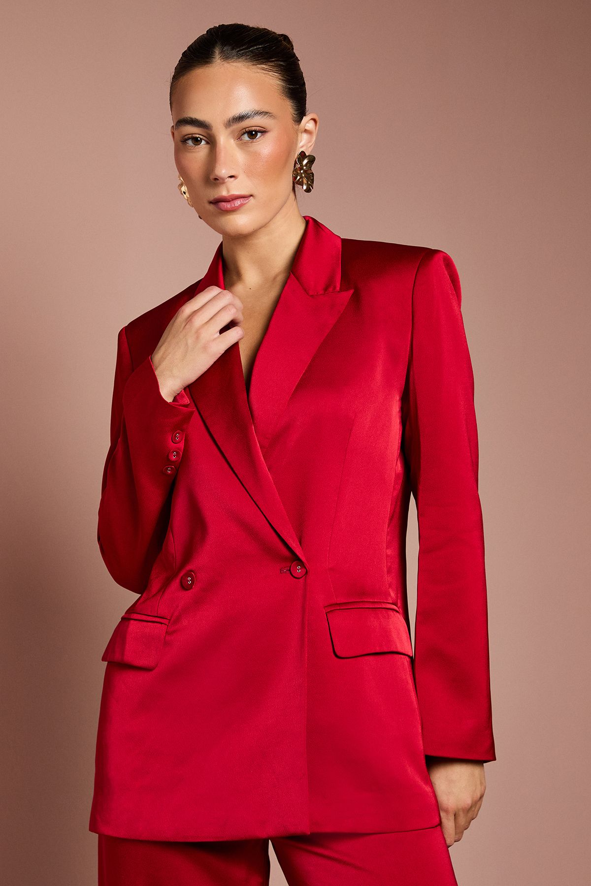 Coast Satin Double Breasted Blazer Burgundy image 1