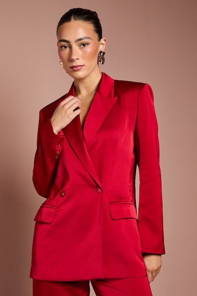 Coast Satin Double Breasted Blazer Burgundy