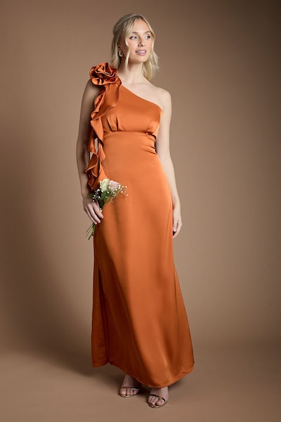 Oasis Oasis By Coast Corsage One Shoulder Maxi Bridesmaid Dress Rust