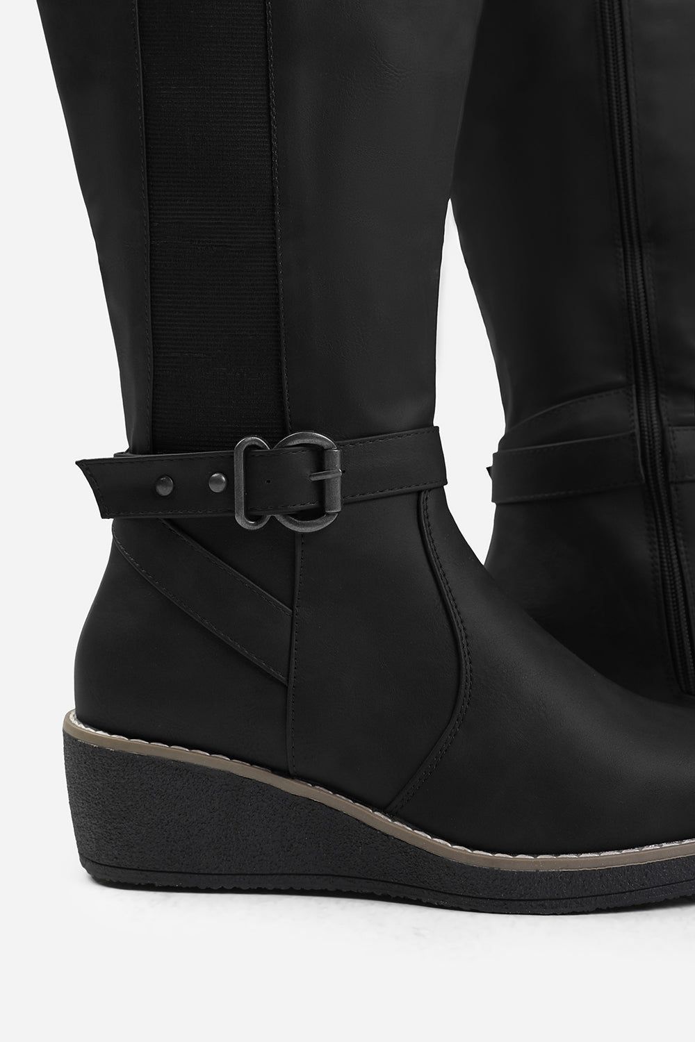 Where's That From 'Ayleen' Wide Calf Wedge Heel Knee High Boots With Elastic Panel image 3