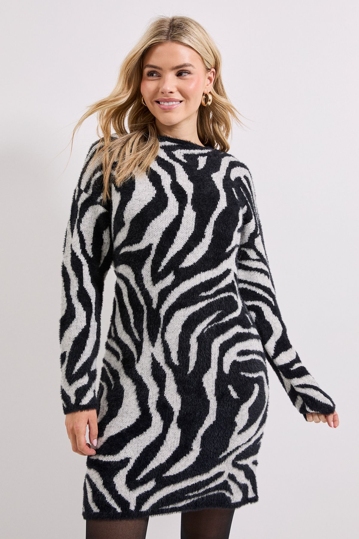 Dorothy Perkins Zebra Fluffy Knitted Dress Zebra image 2