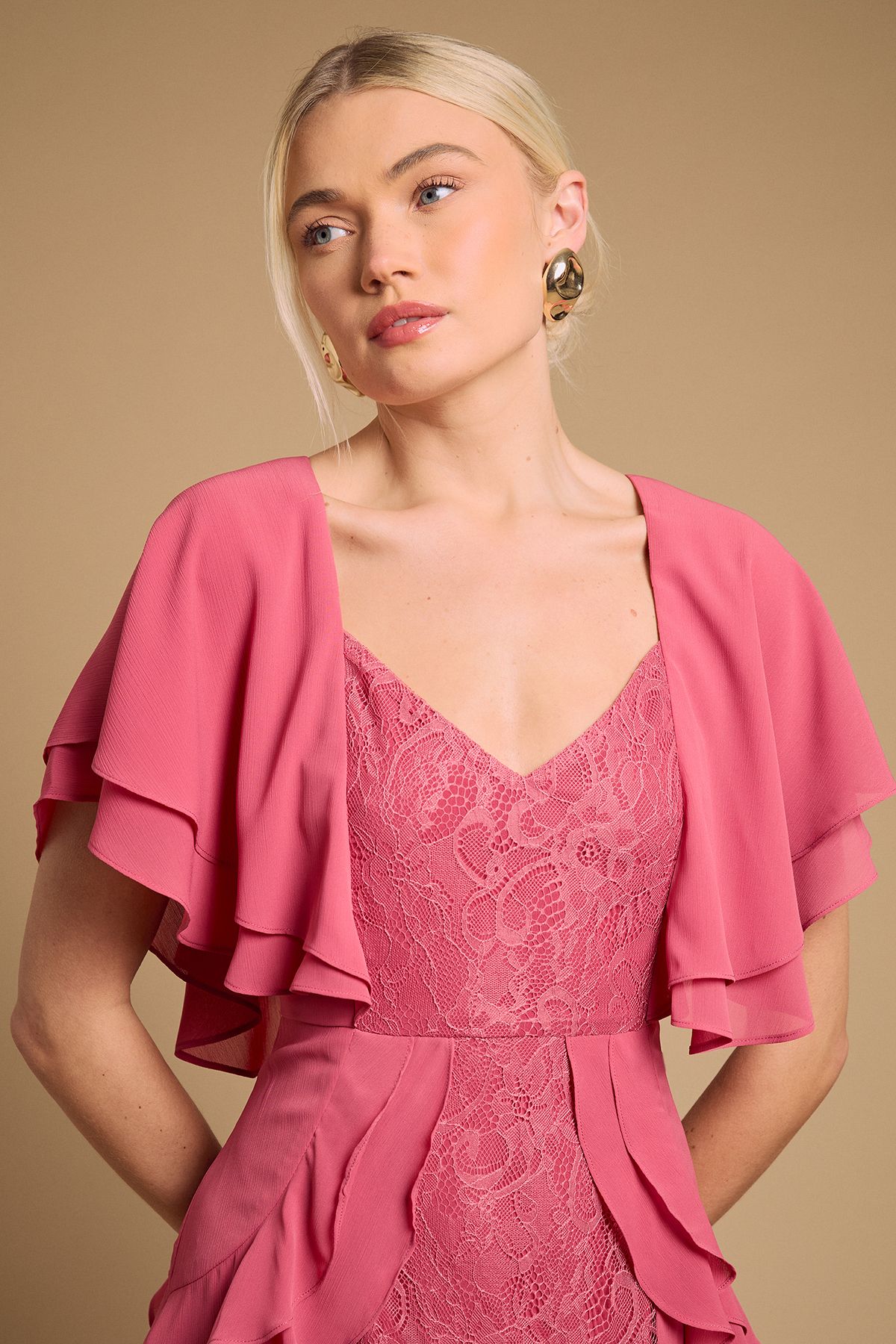 Oasis Lace Panel Ruffle Maxi Dress Desert Rose image 4