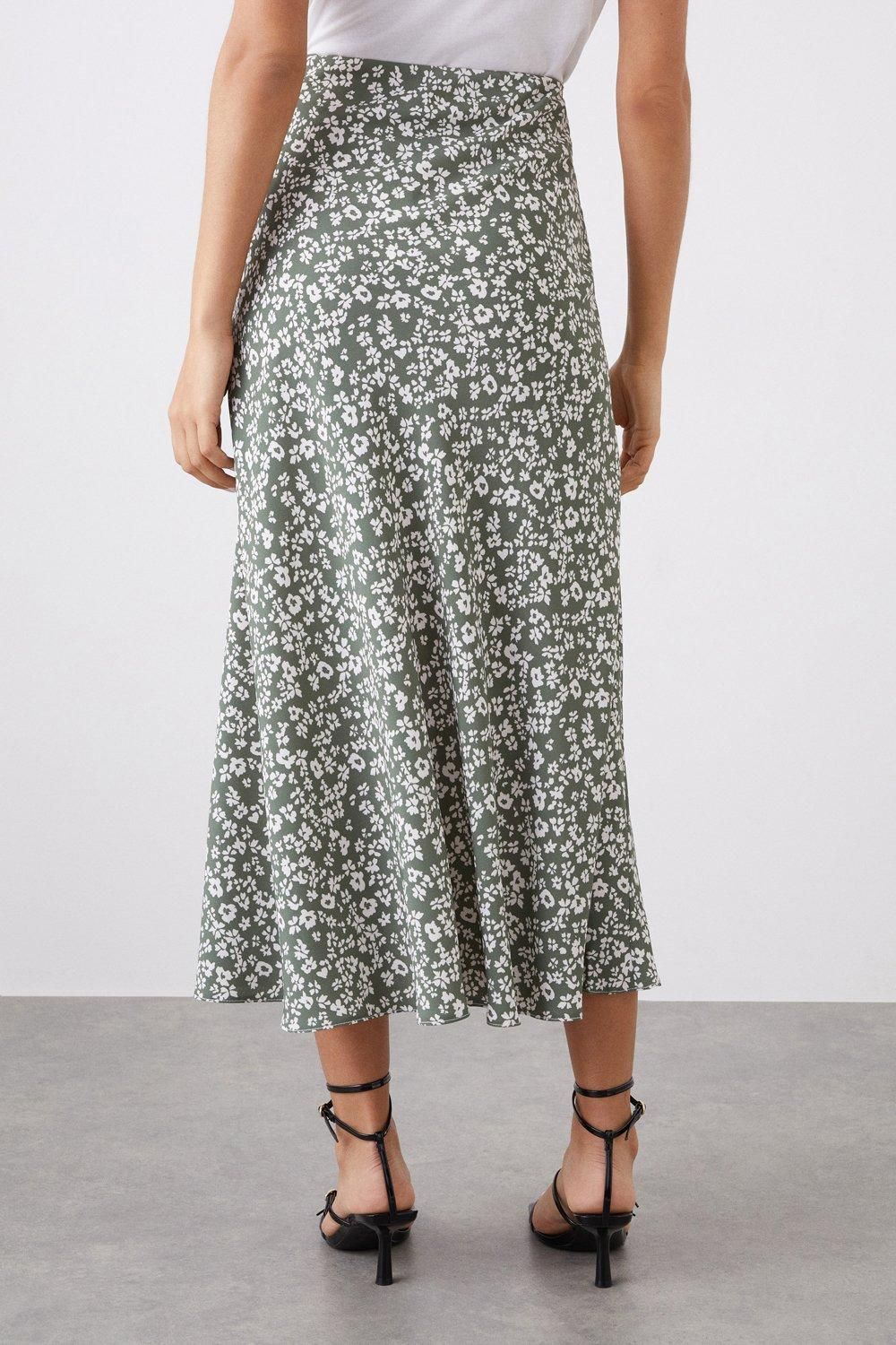 Dorothy Perkins Petite Ditsy Bias Midi Skirt Khaki image 3