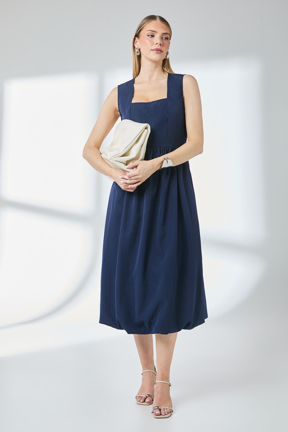 Principles Square Neck Parachute Midi Dress Navy