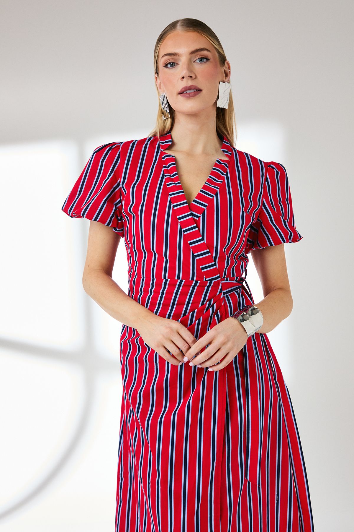 Principles Red Stripe D - Ring Cotton Poplin Wrap Dress Red image 2
