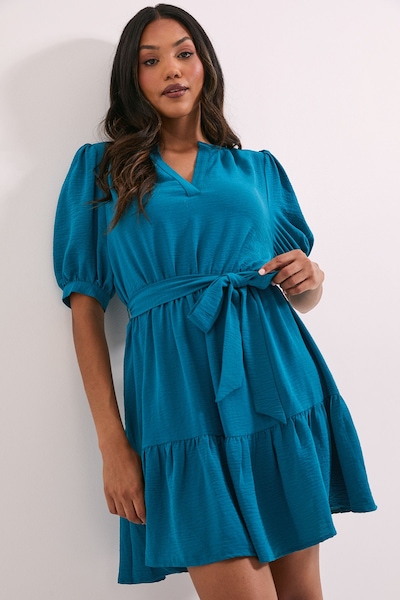 Dorothy Perkins Overhead Belted Puff Sleeve Mini Dress Teal