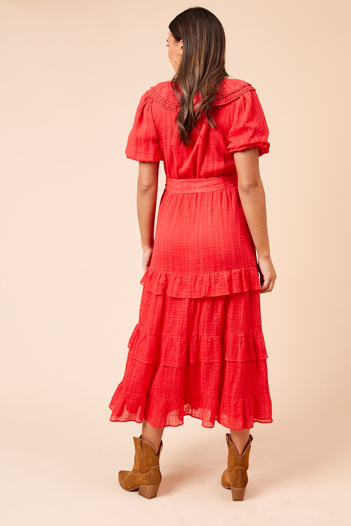 Dorothy Perkins Scoop Neck Ruffle Tiered Midi Dress Red image 3