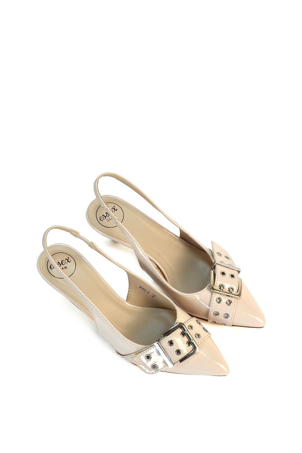 XY London 'Lexi' Pointed Toe Slingback Low Kitten Heels With Buckle Detail image 5