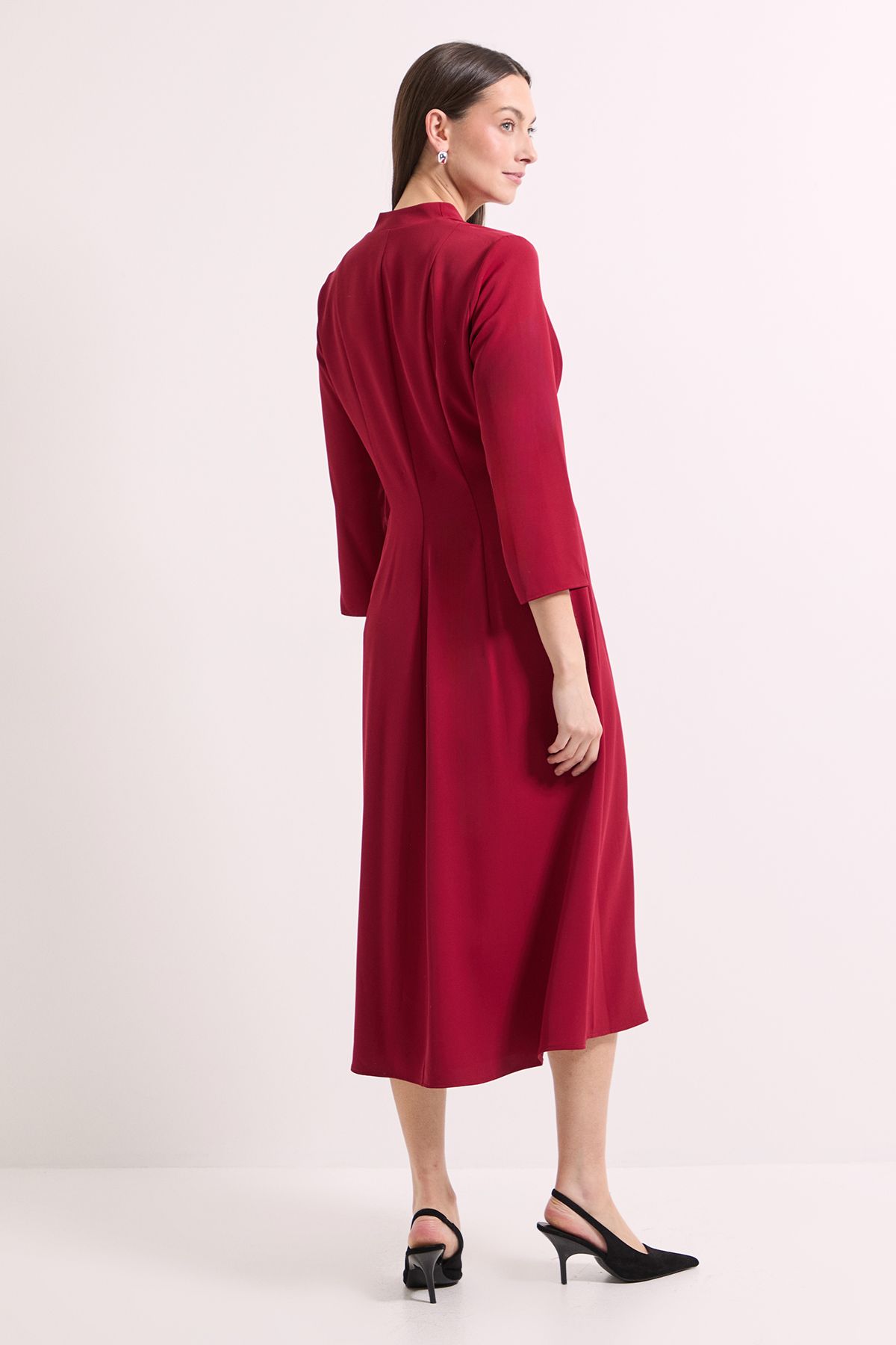 Principles Panel And Pleat Detail Crepe Midi Dress Berry image 3