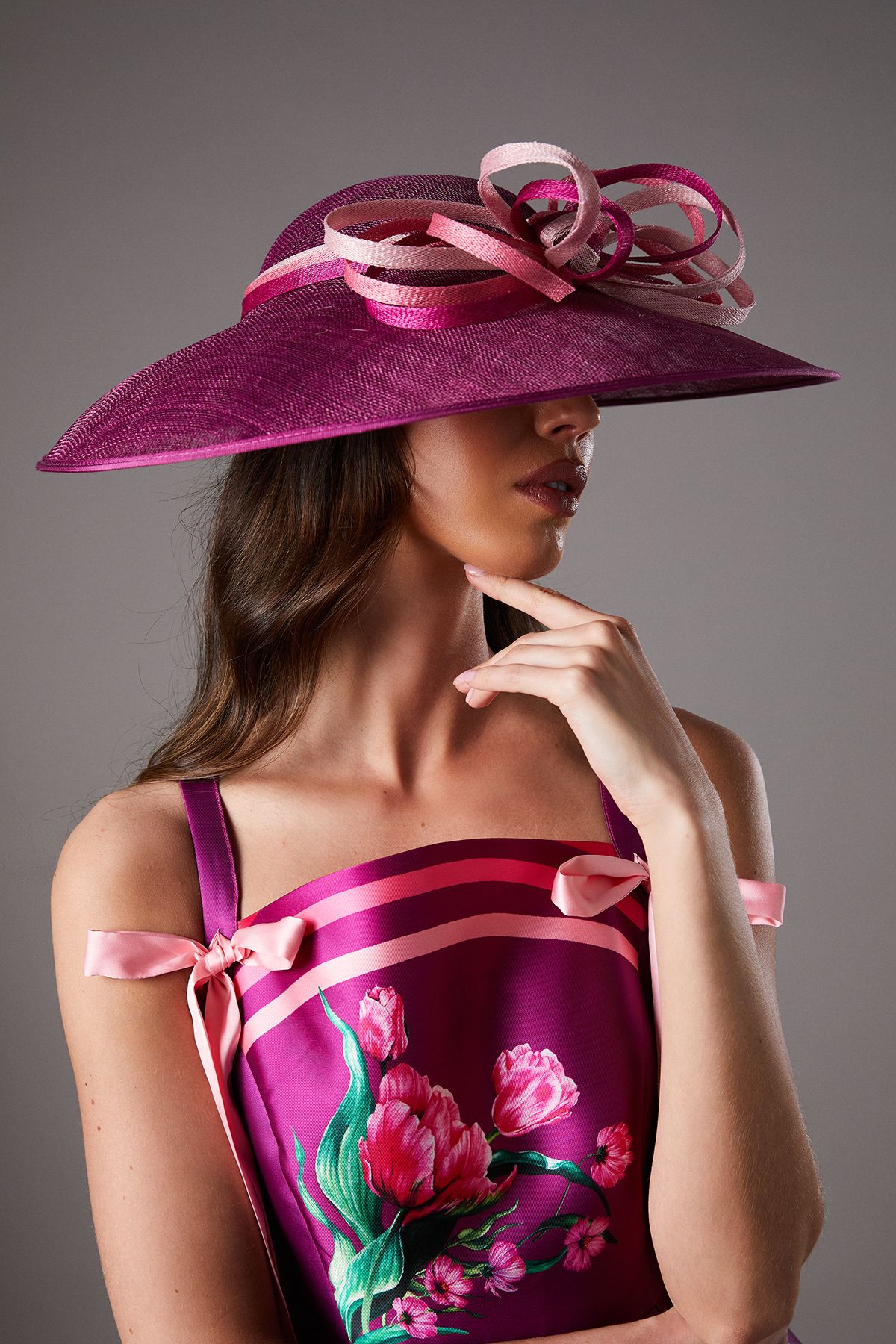 Coast Lisa Tan Bow Loop Wide Brim Hat Magenta image 2
