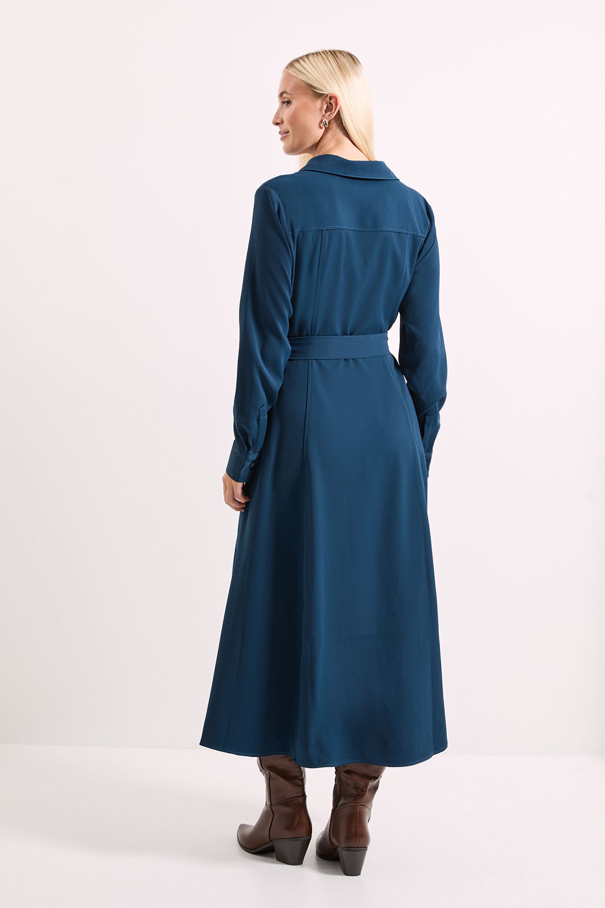 Principles Blue Double Crepe Tie Waist Shirt Dress Blue image 3