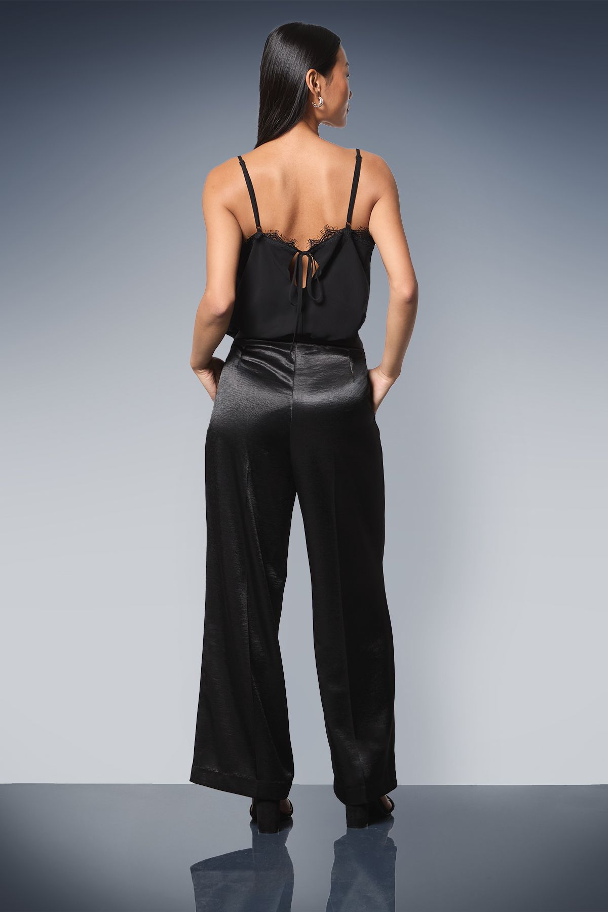 Dorothy Perkins Petite Satin Wide Leg Trousers Black image 3