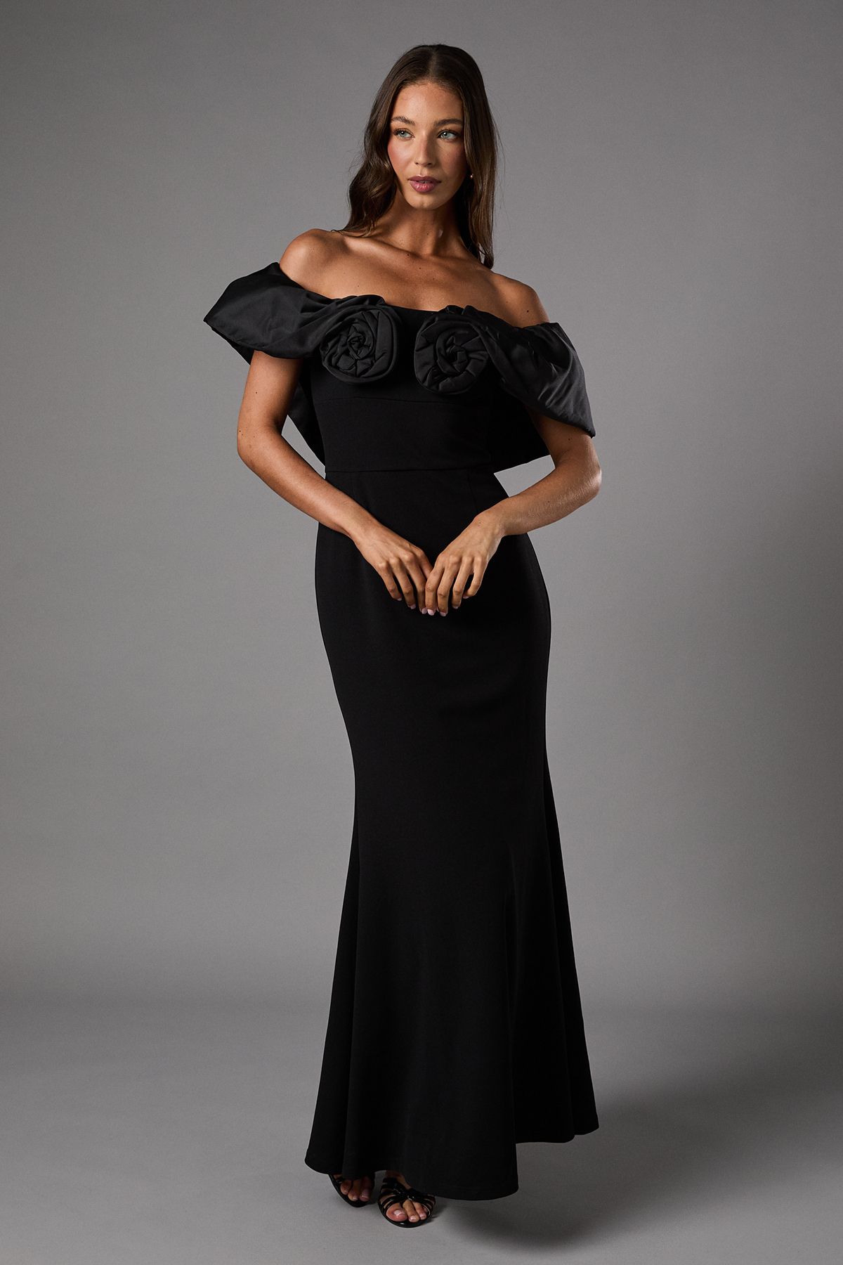Coast Bardot Rose Detail Maxi Dress Black image 1