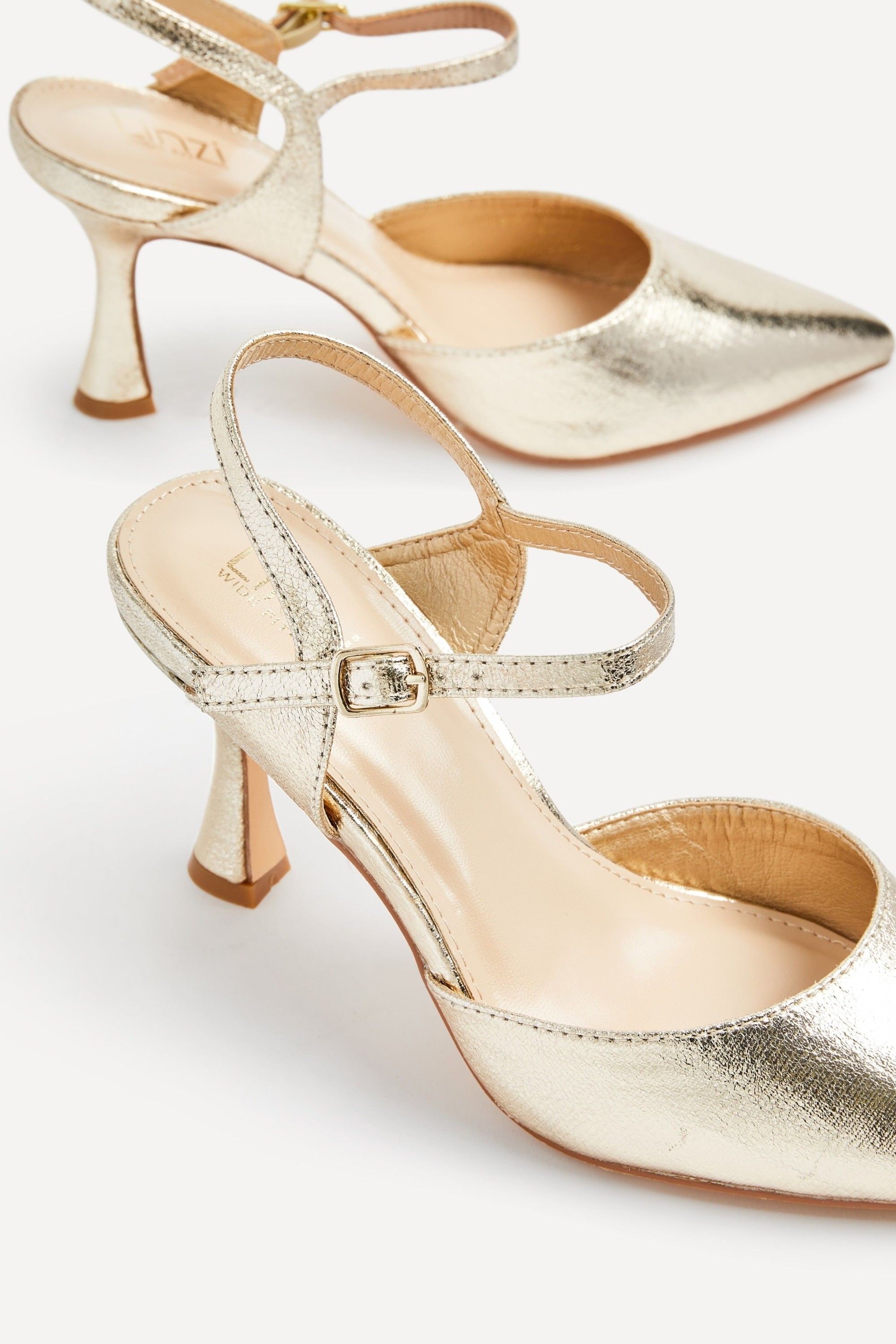 Linzi Duet Wide Fit Gold Faux Leather Open Back Stiletto Court Heel image 4