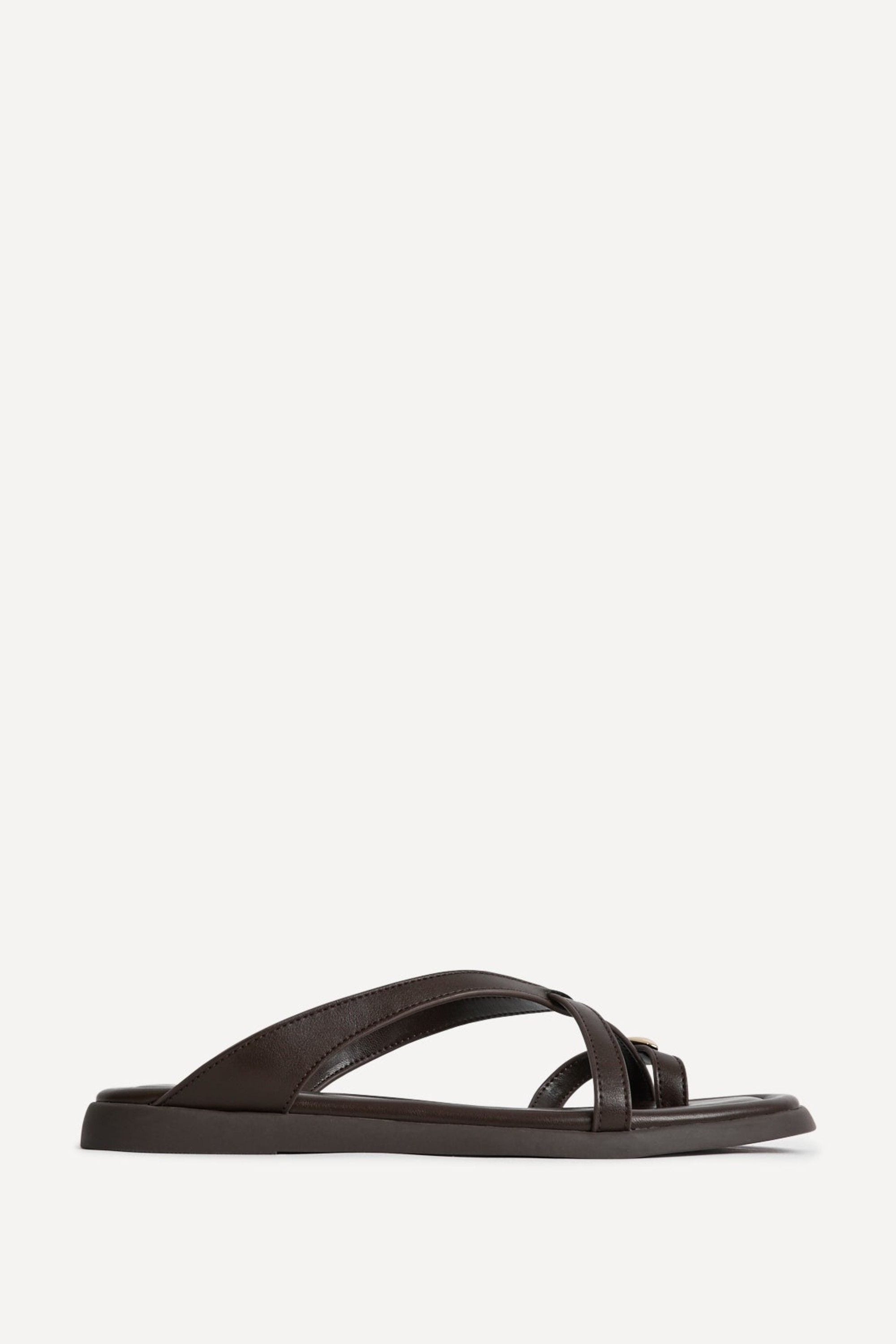 Linzi Linea Brown Faux Leather Flat Sandals