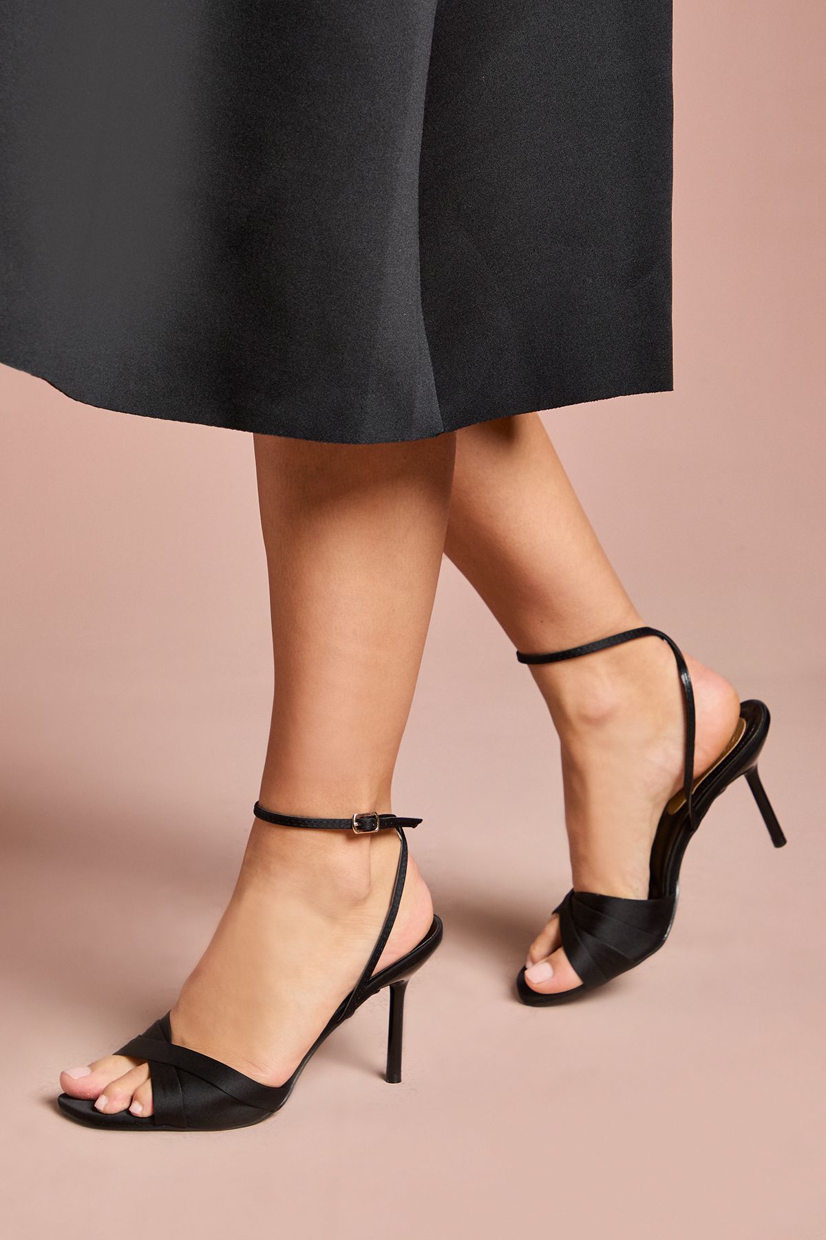 Coast Bree Satin Cross Over High Stiletto Heel Sandals Black image 1