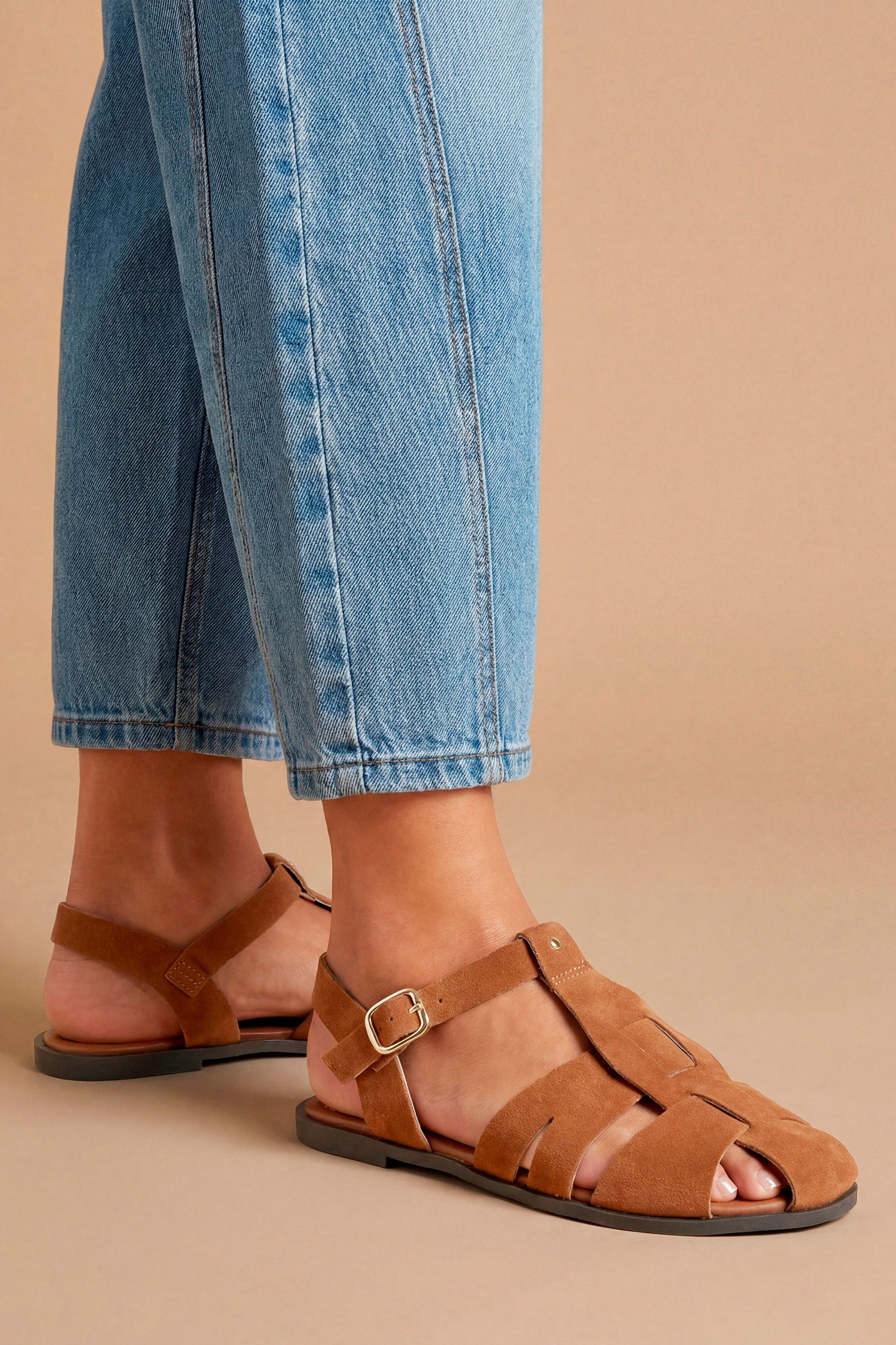 Dorothy Perkins Freddie Faux Suede Fisherman Flat Shoes Tan